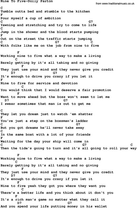 Country Musicnine To Five Dolly Parton Lyrics And Chords