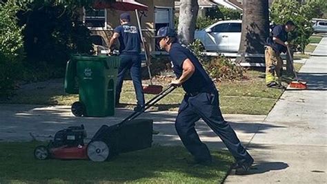 Orange County Firefighters Finish Lawn Work For Elderly Man Who Collapsed While Mowing Youtube
