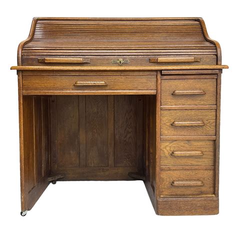 Early 20th Century Oak Roll Top Desk The Tambour Enclosing Pigeon