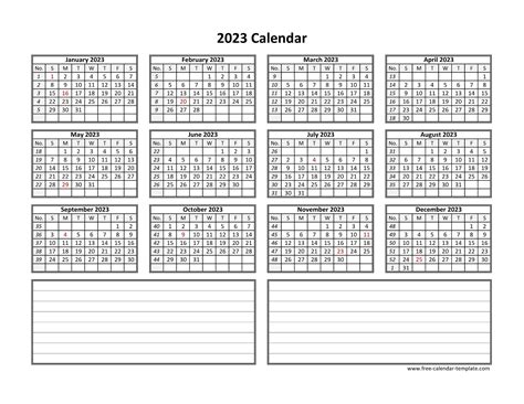 Printable Yearly Calendar 2023 With Notes