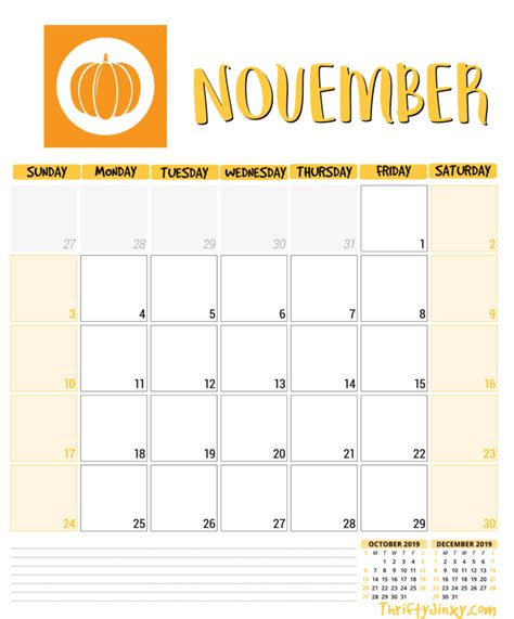 Printable Monthly Calendar November