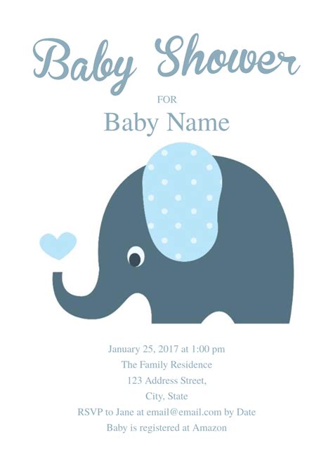 Adobe acrobat reader is needed to view and print pdf files. Cute Elephant Baby Shower Invitation Template | Free baby ...