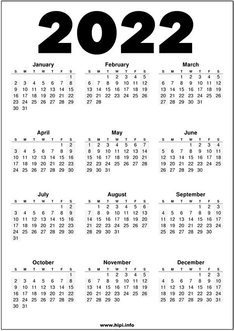 2022 One Page Calendar Printable 9 Templates Gambaran