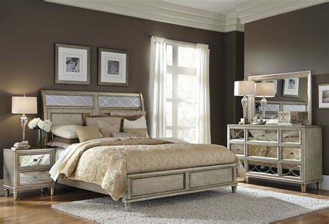 It includes two nightstands and one bed, all made from a blend of solid and engineered wood in a neutral hue. Cut Glass Silver Panel Bedroom Set, S014-250-51-400 ...