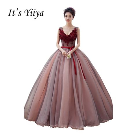 it s yiiya new v neck bow wedding dresses wine red ball gown floor length color bridal frocks