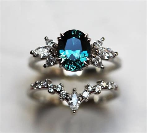 Vera Sapphire Diamond Engagement Ring Set Teal Oval Sapphire Etsy Artofit