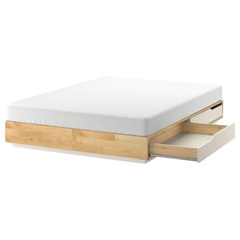 Mandal Bed Frame With Storage Birchwhite 160x202 Cm Ikea