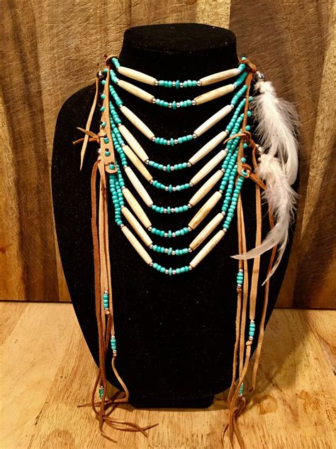 Native American Leather Loop Necklace Etsy American Leather Necklace Beaded Choker