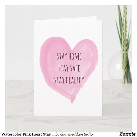 Watercolor Pink Heart Stay Home Stay Safe Card In 2020