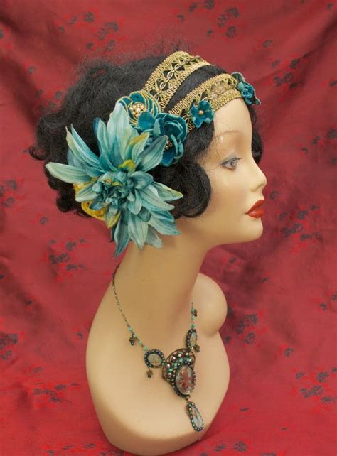 Art Nouveau Crown Headband Tiara Headdress Or Wreath In Teal And