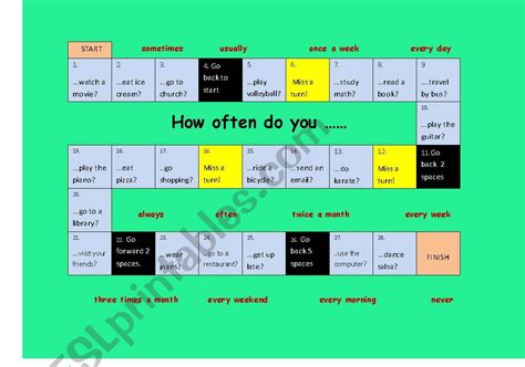 Frequency Adverbs Board Game Esl Worksheet By Sebafromchile