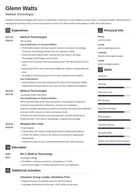 Medical Technologist Resume Samples And Guide