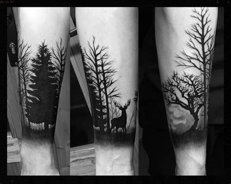 Freehand Forest Tattoo Complete With A Stag Elk Tattoo Wood Tattoo