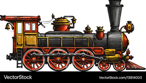 Vintage Steam Locomotive Drawn Ancient Train Vector Image