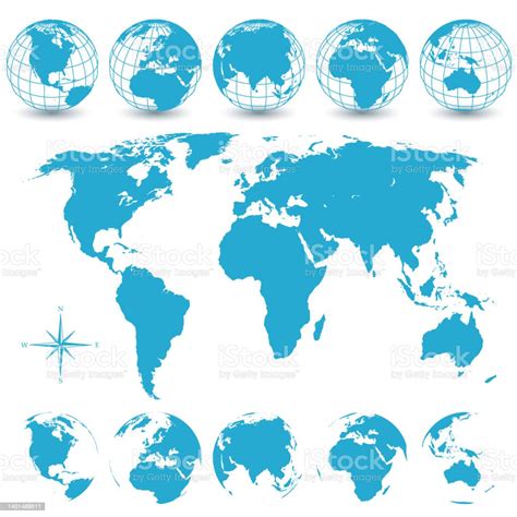 Ensemble Du Globe Et La Carte Du Monde Vecteurs Libres De Droits Et