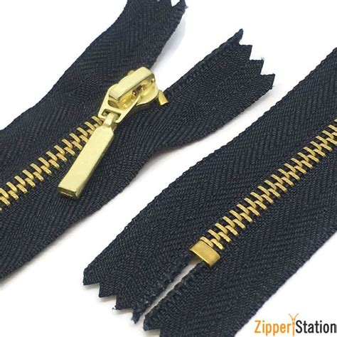 Black Zip With Metal Gold Teeth Closed End No 3 Brass Zips 60cms To