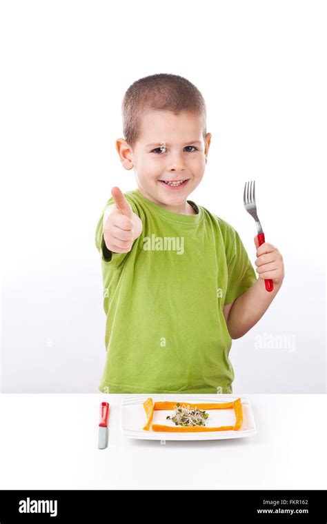 Young Boy With Healthy Salad Showing Ok Stock Photo Alamy