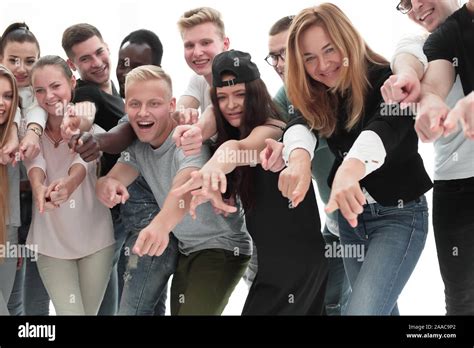 Group Of Young People Together Pointing At Something Stock Photo Alamy