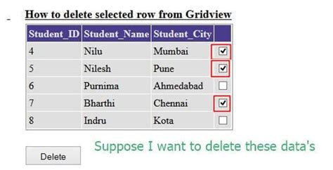 Delete Selected Rows From Gridview In Aspnet