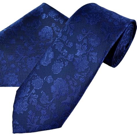 Dark Royal Blue Floral Pattern Men S Tie Pocket Square Handkerchief
