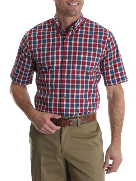 Wrangler Tall Mens Short Sleeve Wrinkle Resist Plaid Shirt