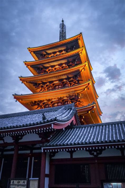 Pagoda At Sunset In Senso Ji Temple Tokyo Japan Stock Image Image