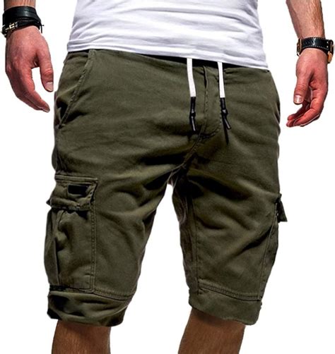 mens elastic waist cargo short drawstring multi pocket military tactical shorts for outdoor