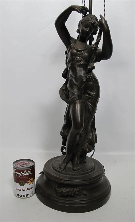 Large Antique Art Nouveau Figural Lady Bronzed Spelter Statue Sculpture Lamp Yqz Ebay