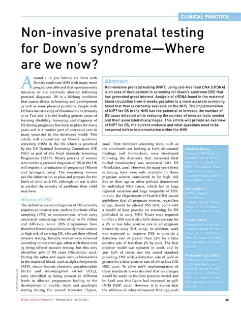 Pdf Non Invasive Prenatal Testing For Downs Syndrome—where Are We Now