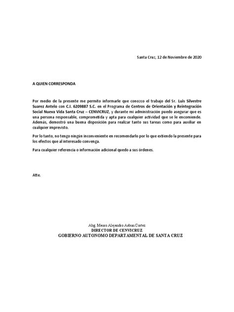 Carta De Recomendacion Luis Silvestre Pdf