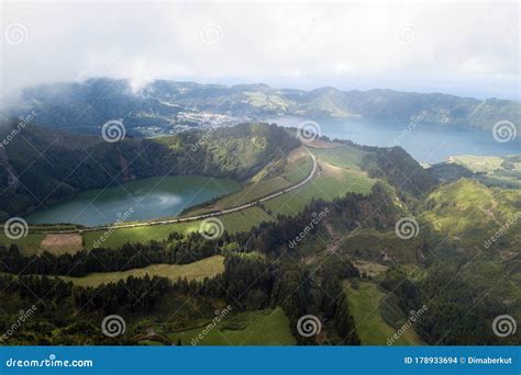 Top View Of Boca Do Inferno Lakes In Sete Cidades Volcanic Craters On
