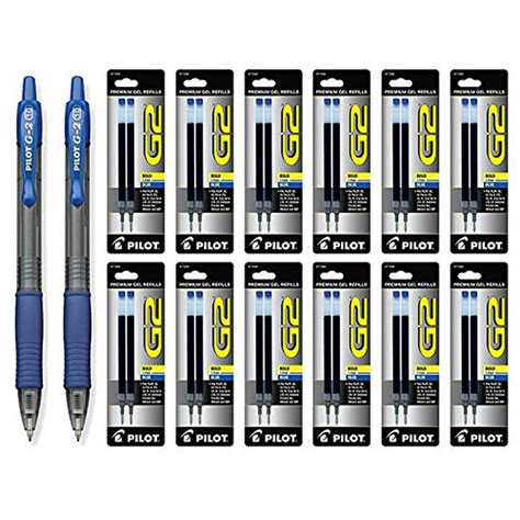 Pilot G2 Retractable Premium Gel Ink Roller Ball Bold Blue 2 Pens And 24
