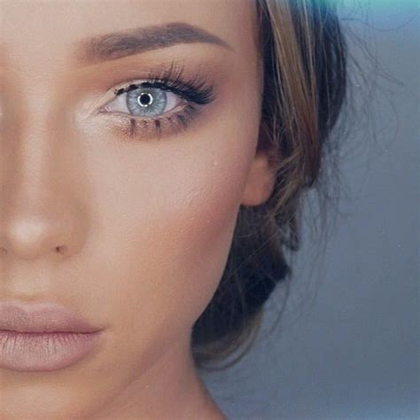 Eethereal Eye Nude Lips Makeup Look With Light Blue Colored Contacts