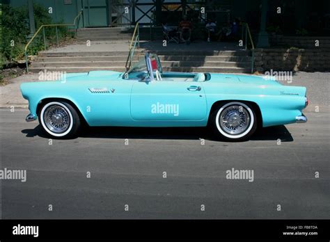 1955 Classic Car An Aqua Turquoise Blue Ford Thunderbird Convertible