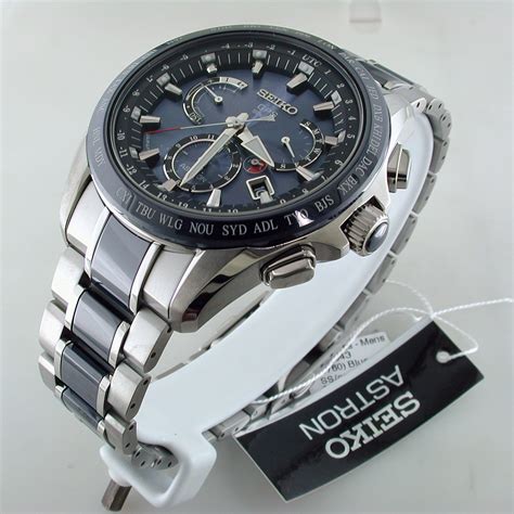 Seiko Astron Gps Solar Dual Time Watch Titanium Blue Ceramic 45mm 8x53