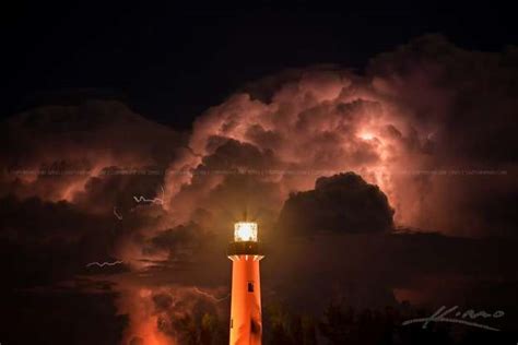 Jupiter Lighthouse Lightning Storm In Florida Hdr Photography By