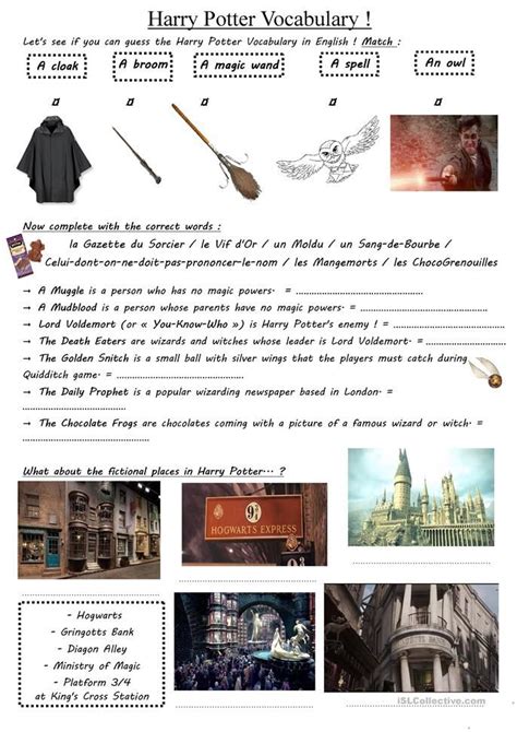 Harry Potter Project Vocabulary Ws 3 English Esl Worksheets For