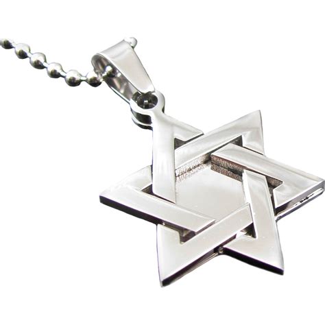 Polished Stainless Steel Star Of David Pendant 24 In Mens Chains