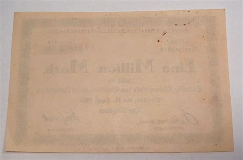 The first issue is dark blue on lilac with a light brown underprinting. Eine Million Mark 1923 Stadt Stettin Kl. Flecken. II | MA ...