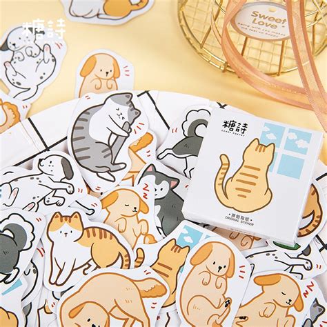 45pcs Cute Animal Stickers Dog Cat Cartoon Sticker Set Decor Kawaii