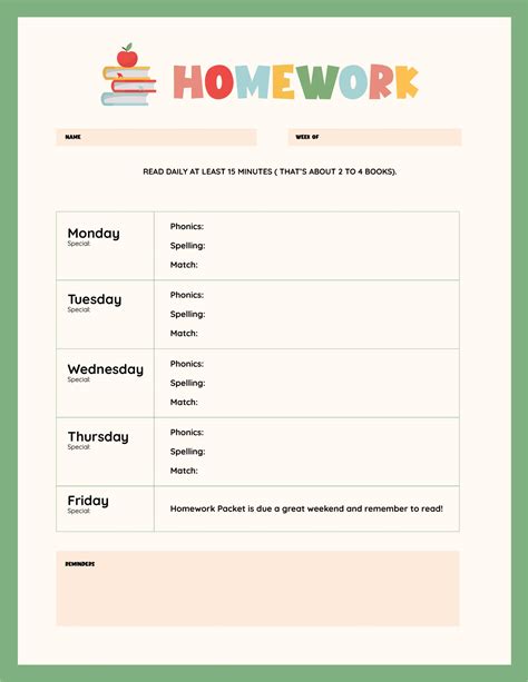 Printable Homework Log