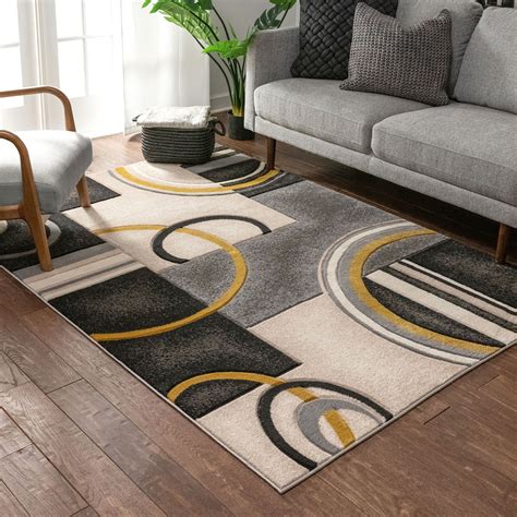 Well Woven Belli Gold Modern Geometric Dots And Boxes Pattern Area Rug