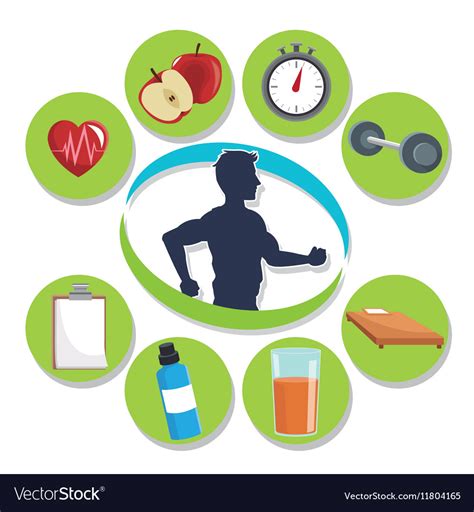Man Running And Icon Set Of Healthy Lifestyle Vector Image