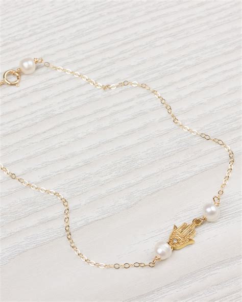 Freshwater Pearl Ankle Bracelet Gold Hamsa Anklet
