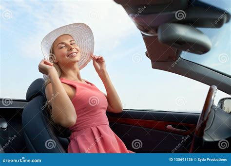 Happy Young Woman In Convertible Car Stock Photo Image Of Vehicle