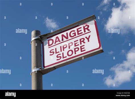 Danger Slippery Slope Sign Stock Photo Alamy