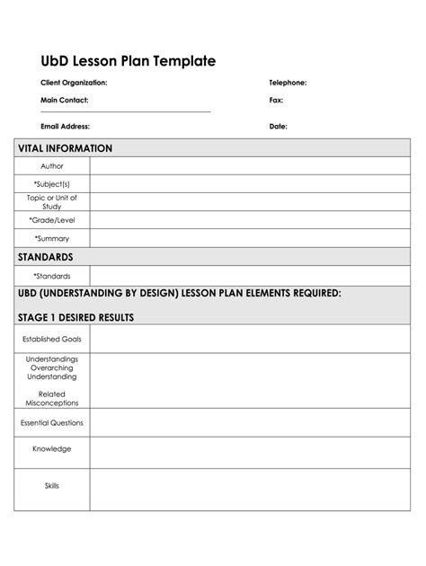 Ubd Lesson Plan Template Fill Online Printable Fillable Blank