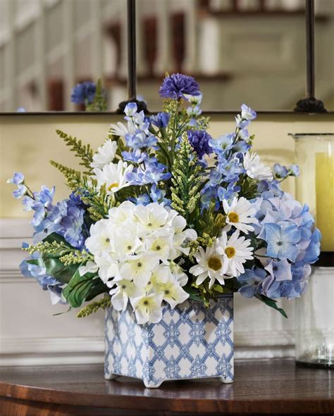 hydrangeas in blue silk flower silk floral arrangements silk flower centerpieces spring