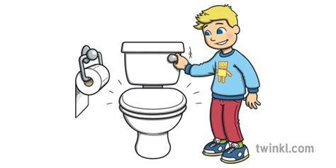Boy Flushing Toilet Using Bathroom Potty Training Usa Ks1 Illustration