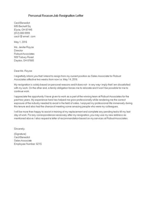 Personal Reason Job Resignation Letter How To Create A Personal